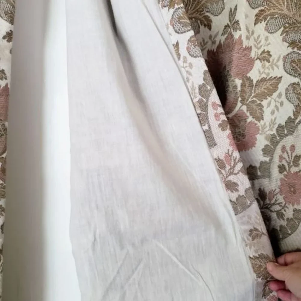 JC Penney Drapes Waterfall Valances 100Wx85L Tan Floral Jacquard Lined Vtg 7pcs
